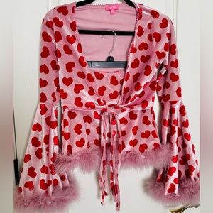 Dolls kill x Sugar Thrillz velour pink & red heart skirt set size XS